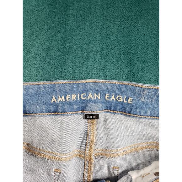 American Eagle Jeans Size 16 Womens Blue Stretch Fray Hem Mid Rise Artist Crop - Picture 3 of 14